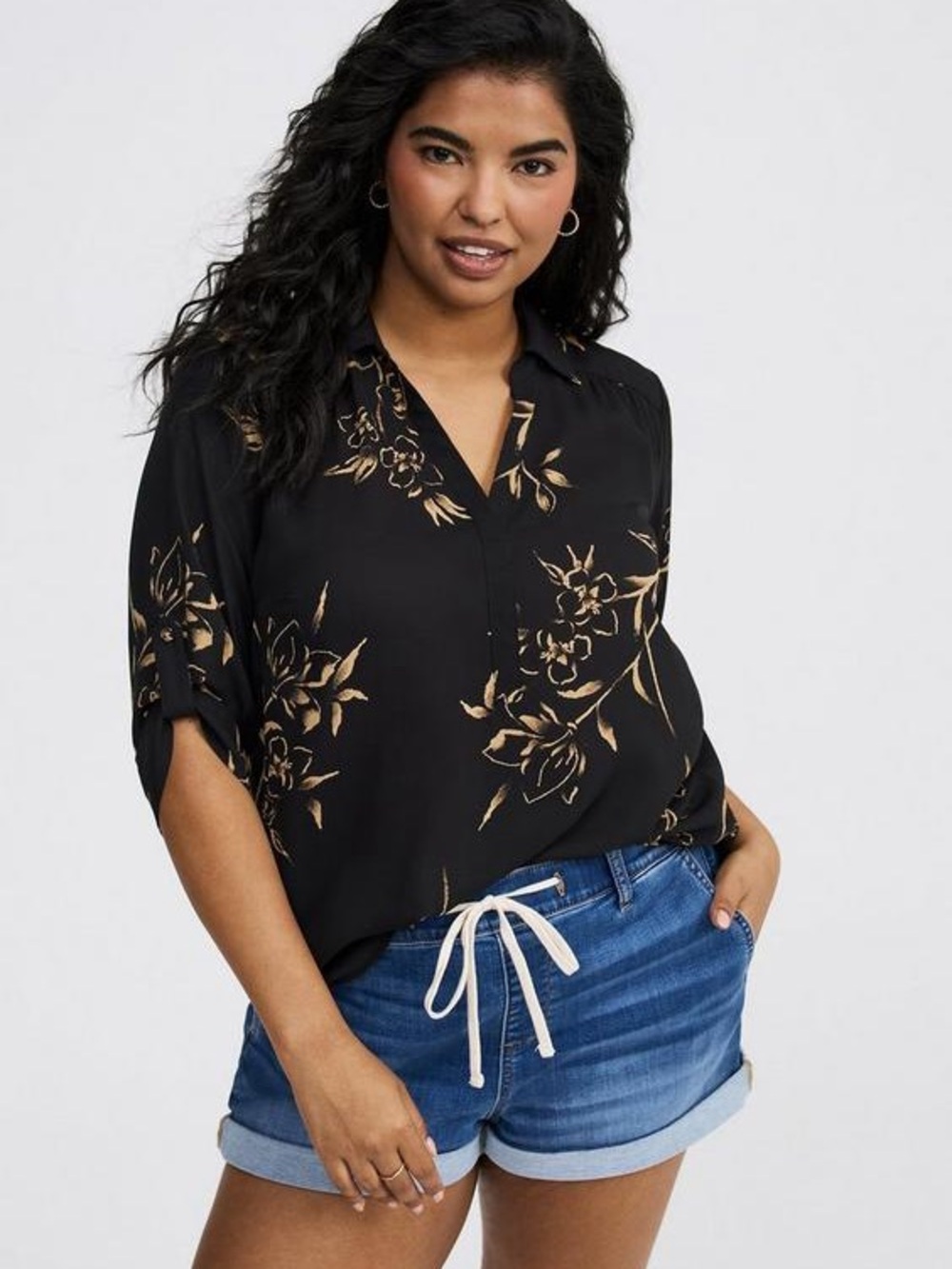 Torrid Black Harper Collared 3/4 Sleeve Blouse Size 3X